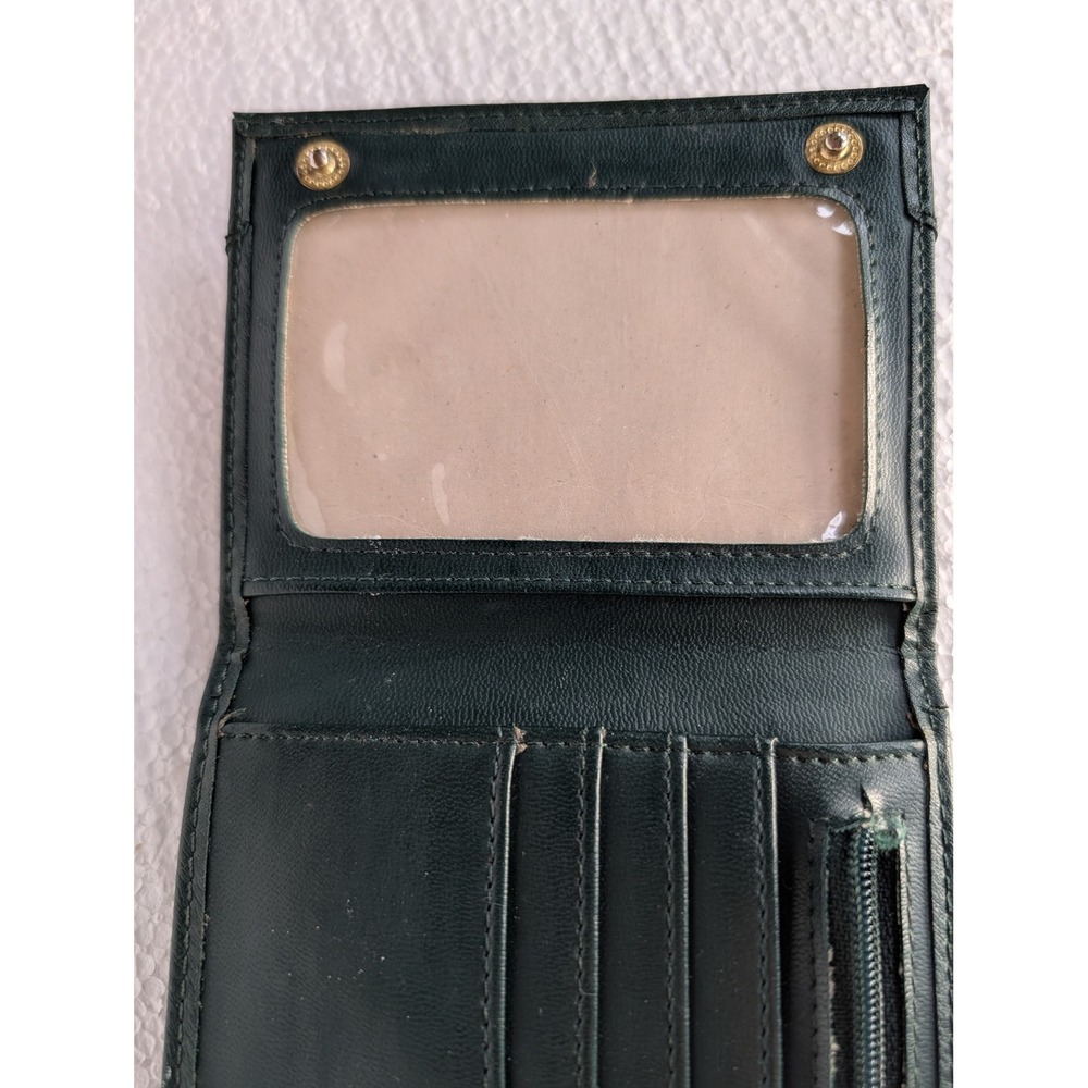 Vintage Tandem Bags Dark Green Leather Wallet Clutch Crest Embossed 05G - Picture 12 of 13